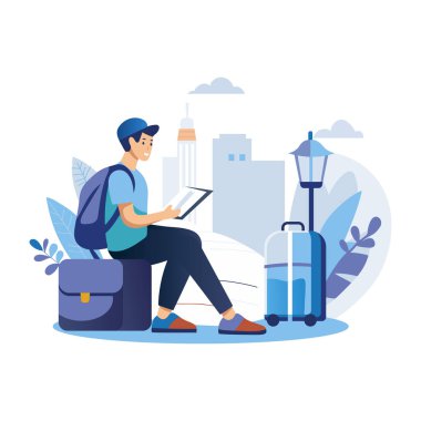 Solo gezinin tadını çıkaran kişi, düz çizim 