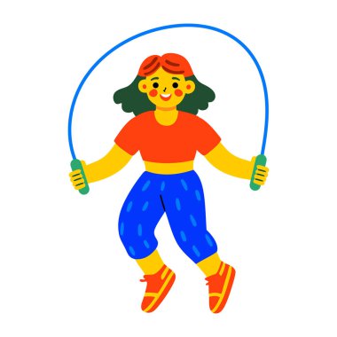 İp atlayan kızın düz stil simgesi 