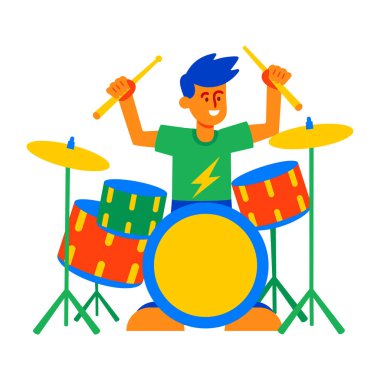 Davulcu çocuğun düz karakter ikonu 