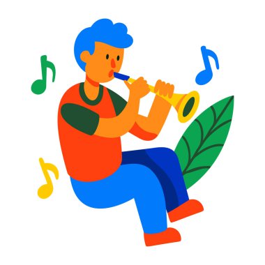 Trompet çalıyor, düz karakter simgesi 