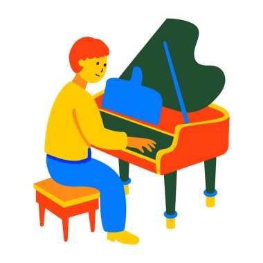 Piyano çalan kişinin düz stil simgesi 