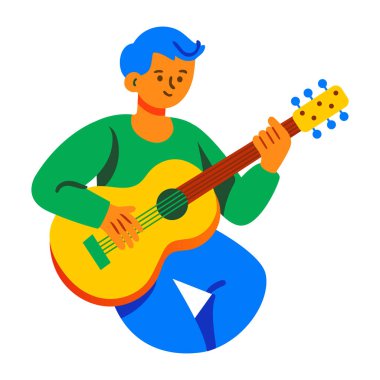 Gitar çalan düz bir çocuk simgesi 