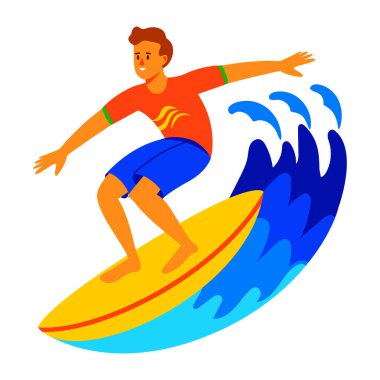 Sörfçü bir çocuğun düz karakter simgesi 