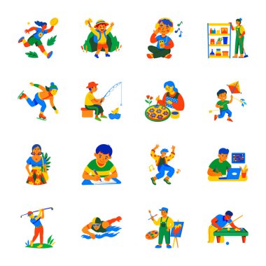 16 Hobi ve Eğlence Faaliyetleri Paketi Düz Simge 