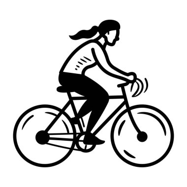 Bisiklet süren bir kadının el çizimi ikonu 