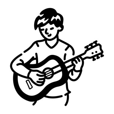 Gitar çalan bir karakter, doodle tarzı simge 