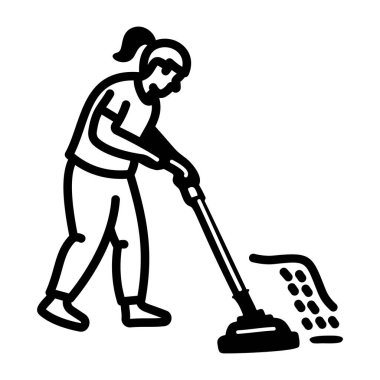 Evini temizleyen bir kadının el çizimi resmi. 