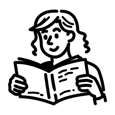 Roman okuyan birinin el çizimi simgesi. 