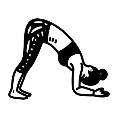 Uzatma egzersizi yapan bir kadının el çizimi simgesi. 