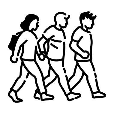 Bir grup insanı yürürken gösteren el çizimi simgesi  