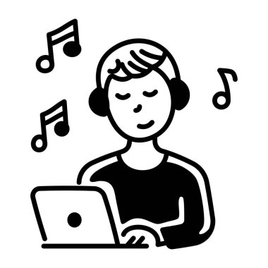 Çocuk müzik dinliyor çevrimiçi karalama simgesi 