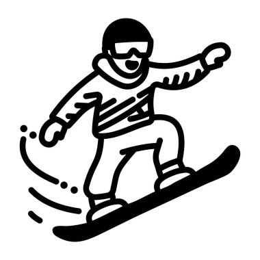 El çizimi biçiminde snowboard yapan kişi simgesi 