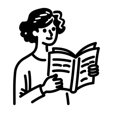 Kitap okuyan bir kişi, el çizimi biçim simgesi 