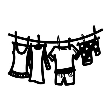 Elbiseleri kabloya çizilmiş bir el resmi. 