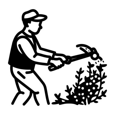 Bitkileri kesiciyle budayanın el çizimi simgesi. 