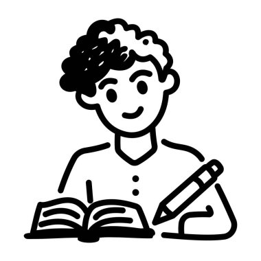 Bir kitap yazan kişi, el çizimi biçim simgesi 