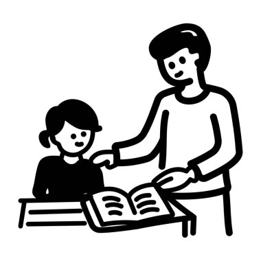 Baba çocuğuna el çizimi ikonu öğretiyor. 