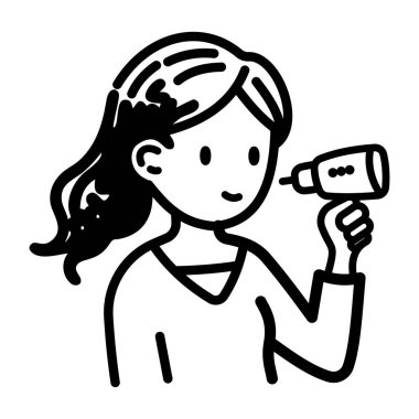 Saç kurutma makinesi tutan bir kızı gösteren el çizimi bir simge 