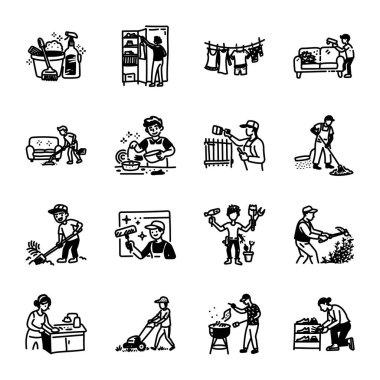 El Çizimi Ev İşleri Günlük Simgeleri Ayarları 