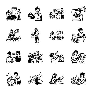  El Çekimi Gönüllü Olma ve Hayvan Bakımı Simgeleri 