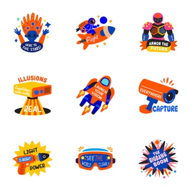 Düz Stil Kozmik Etiketleri