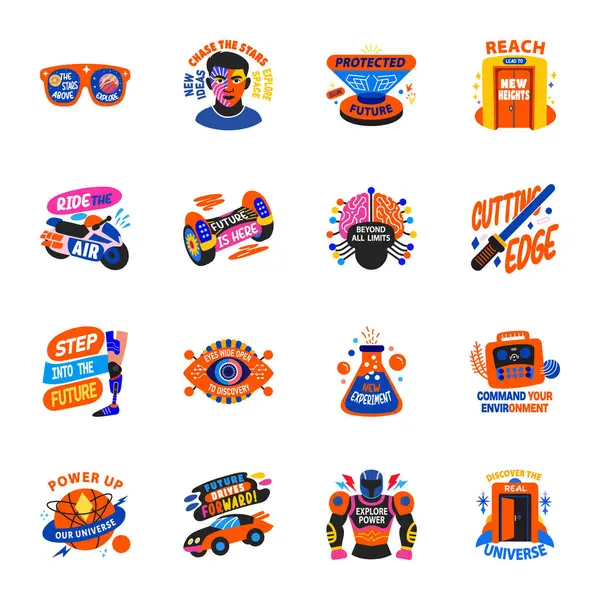 Düz Stil Bilim Kurgu Çıkartmaları 