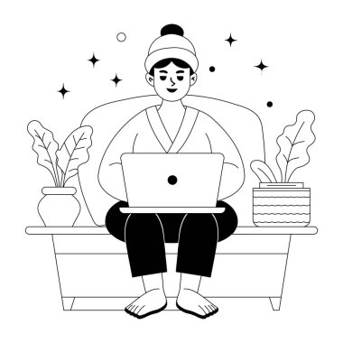 Evden uzak iş yapan bir kadının el çizimi. 