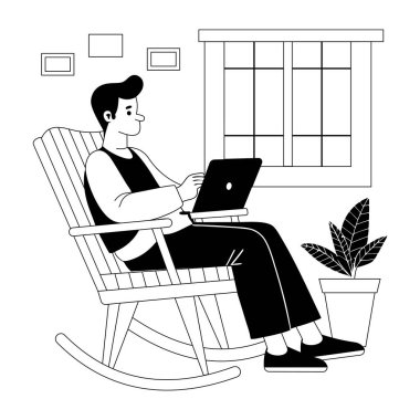 Evden uzak iş yapan bir kadının el çizimi. 