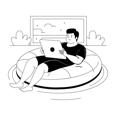 Dizüstü bilgisayarda çalışan bir serbest çalışanın el çizimi. 