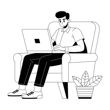 Evden uzak iş yapan bir kadının el çizimi. 