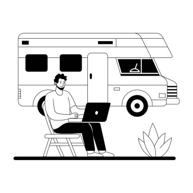 Dizüstü bilgisayarda çalışan bir serbest çalışanın el çizimi. 