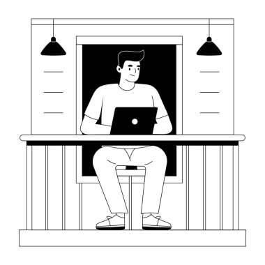 Dizüstü bilgisayarda çalışan bir serbest çalışanın el çizimi. 