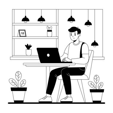 Evden uzak iş yapan bir kadının el çizimi. 