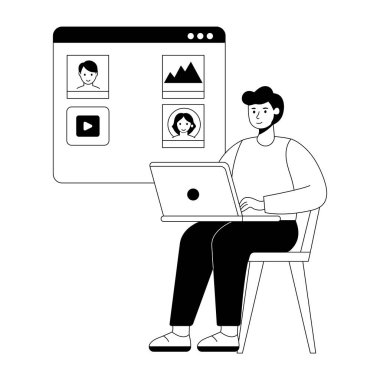 Evden uzak iş yapan bir kadının el çizimi. 