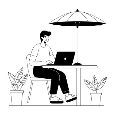 Evden uzak iş yapan bir kadının el çizimi. 