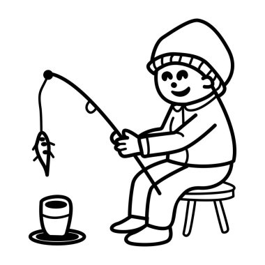 Buzda balık tutan bir karakterin karalama simgesi. 