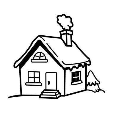 Kışlık evin el çizimi ikonu. 