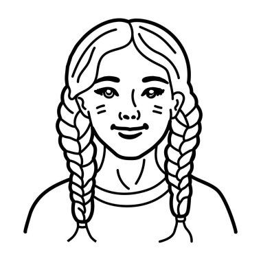 Saç stili örgülü bir kadının karalama ikonu. 