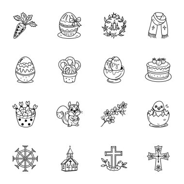 Doodle Stili Paskalya Festivali Simgeleri 