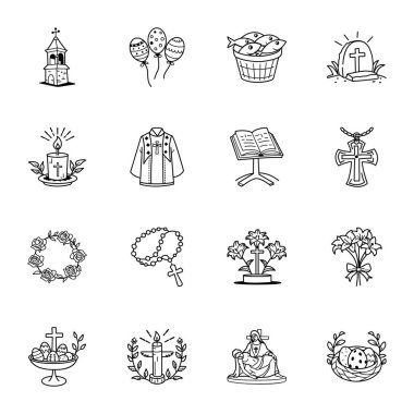 Hıristiyanlık Koleksiyonu Doodle Simgeleri 