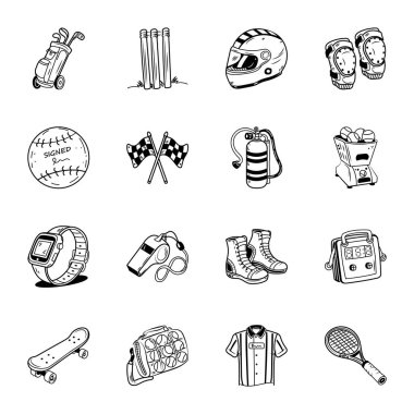 El Çekimi Spor Malzemeleri Simgeleri Seti 