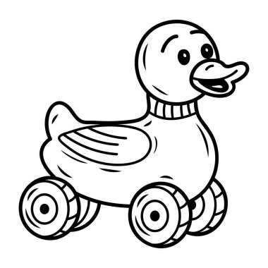 Tekerlekli şirin bir ördek oyuncağının el çizimi ikonu.