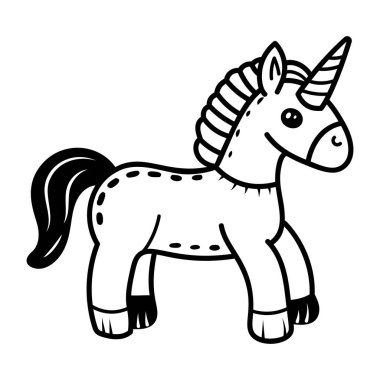 Sevimli bir tek boynuzlu at oyuncağını tasvir eden el çizimi bir ikon