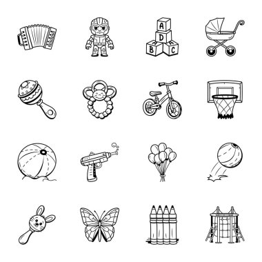 Collection of 16 Toys Doodles Set clipart