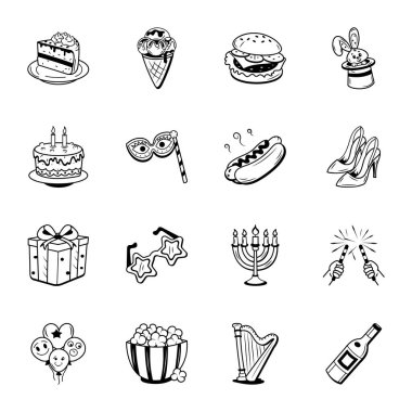 Kutlama Kutlaması Doodle Biçimi Simgeleri Paketi 