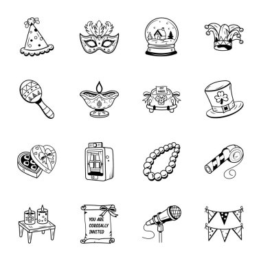 Doodle Stili Parti Aksesuarları Koleksiyonu 