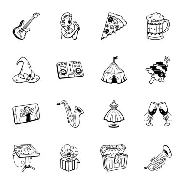 Doodle Biçimli Olay Simgelerinin Koleksiyonu 