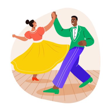 Swing dansı yapan bir çiftin düz bir çizimi.