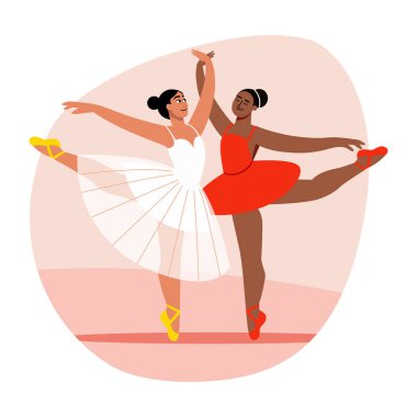 Güzel bayan dansçıların düz bir çizimi.