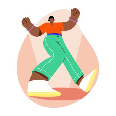 Enerjik dans eden bir karakterin düz bir tasviri